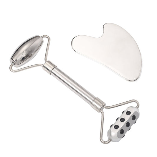 stainless steel face roller and gua sha set